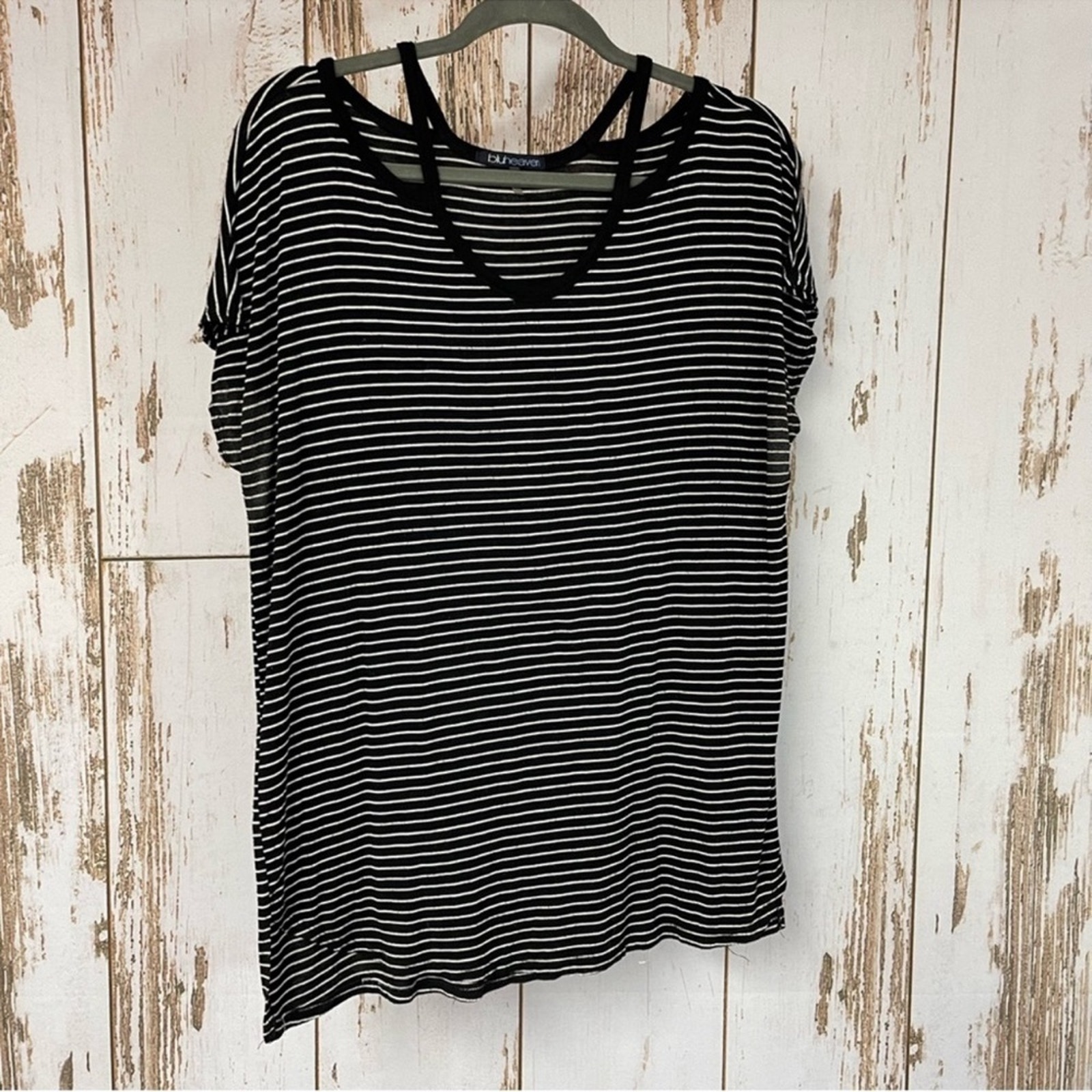 Bluheaven Striped T-Shirt With Cutouts. Size Large. In Good Used Condition!